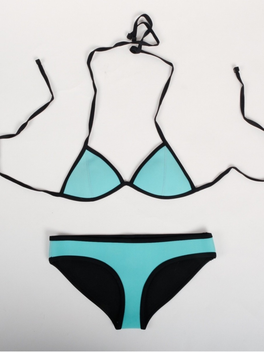 Tiffany Blue Triangle Bikini Set with Black Trim